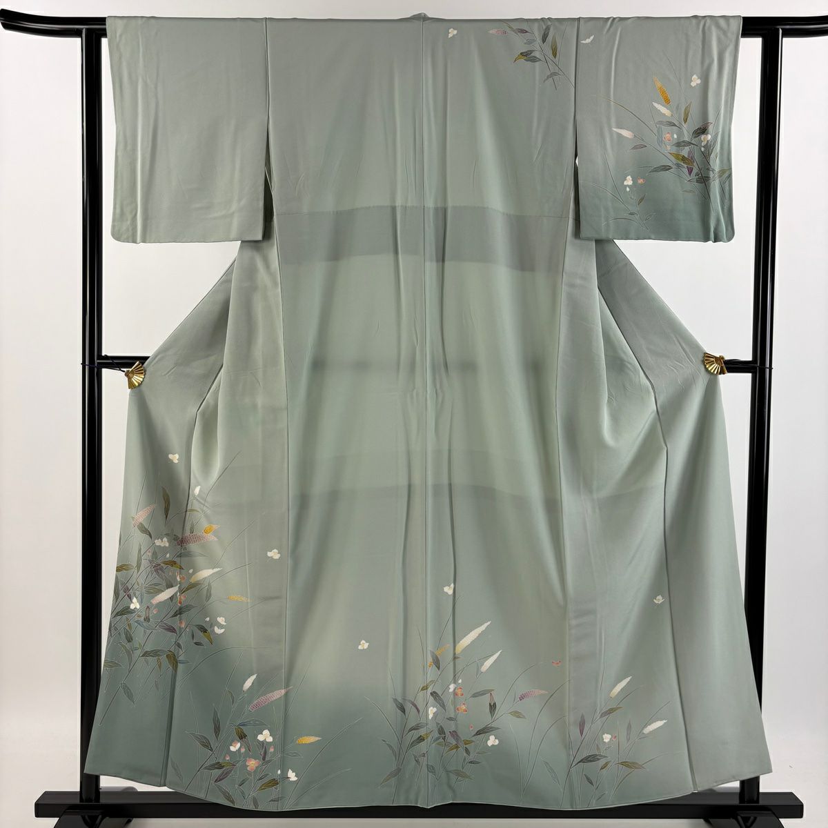 【庫存清倉】訪問服 身長156cm 袖長60cm S 雙層 草花紋紋 蘆葦 漸層 淺綠 純蠶絲 優品級