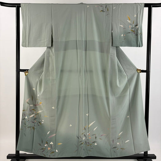【庫存清倉】訪問服 身長156cm 袖長60cm S 雙層 草花紋紋 蘆葦 漸層 淺綠 純蠶絲 優品級