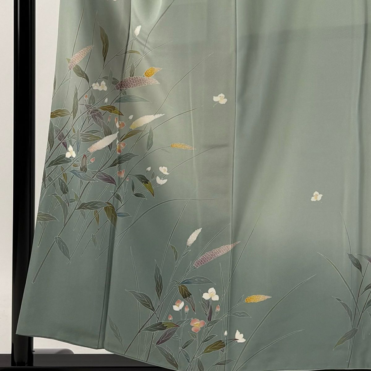 【庫存清倉】訪問服 身長156cm 袖長60cm S 雙層 草花紋紋 蘆葦 漸層 淺綠 純蠶絲 優品級