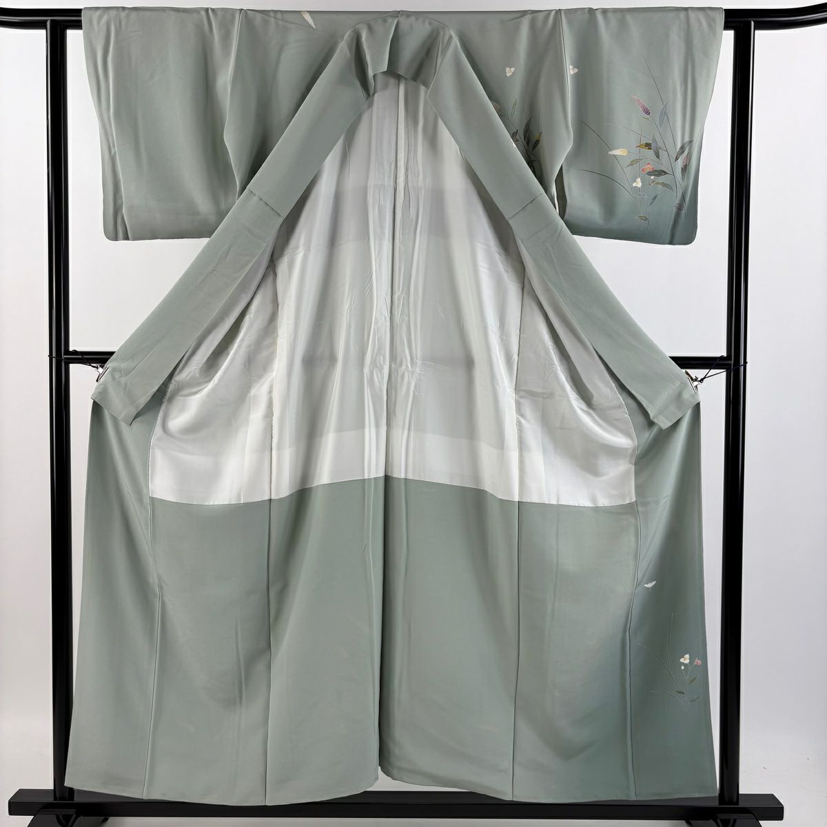 【庫存清倉】訪問服 身長156cm 袖長60cm S 雙層 草花紋紋 蘆葦 漸層 淺綠 純蠶絲 優品級