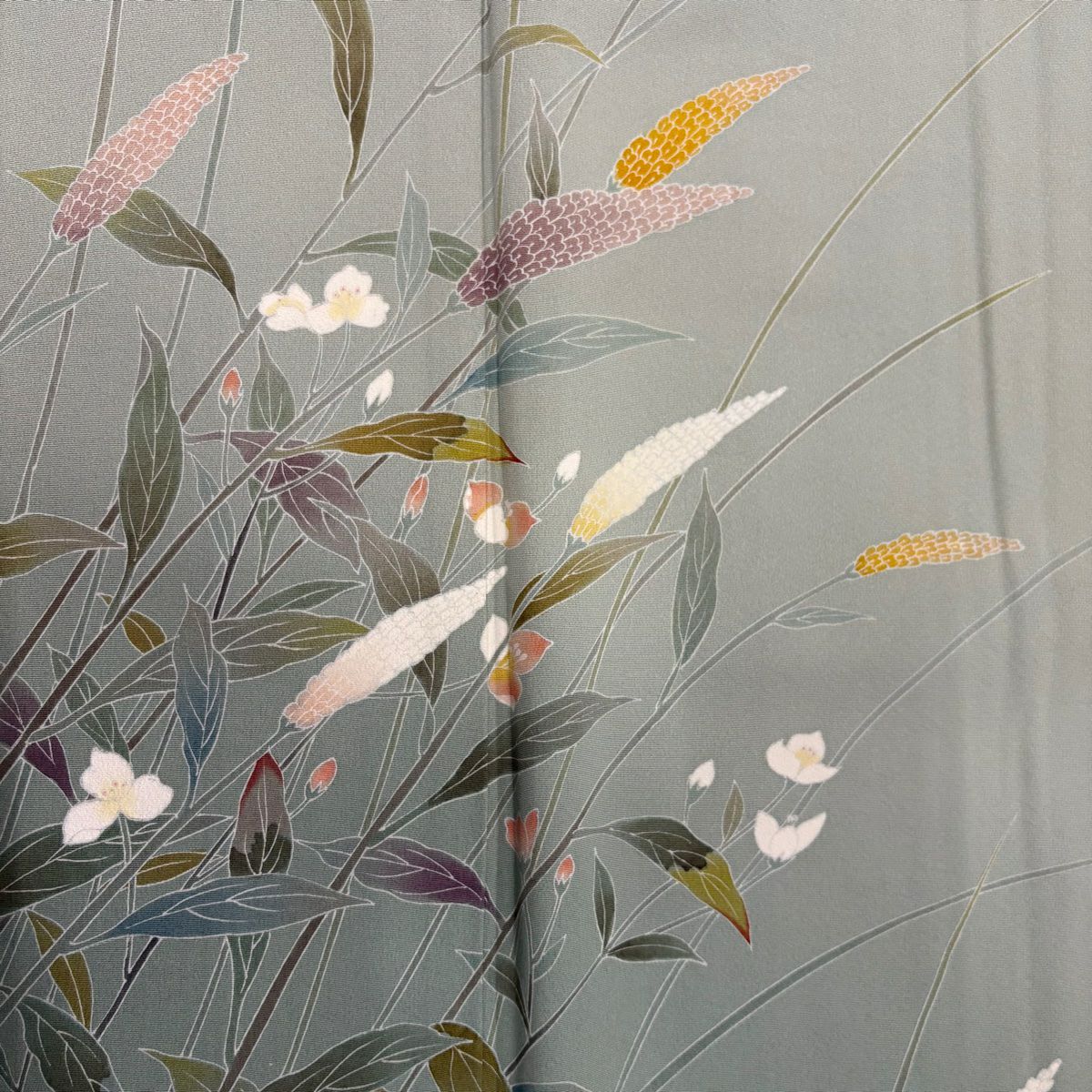 【庫存清倉】訪問服 身長156cm 袖長60cm S 雙層 草花紋紋 蘆葦 漸層 淺綠 純蠶絲 優品級