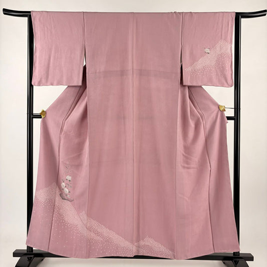 【清倉特賣】 付下 身長157cm 袖長64cm M 雙層 花器 椿 刺繡 絞染 粉紅 純蠶絲 優品級