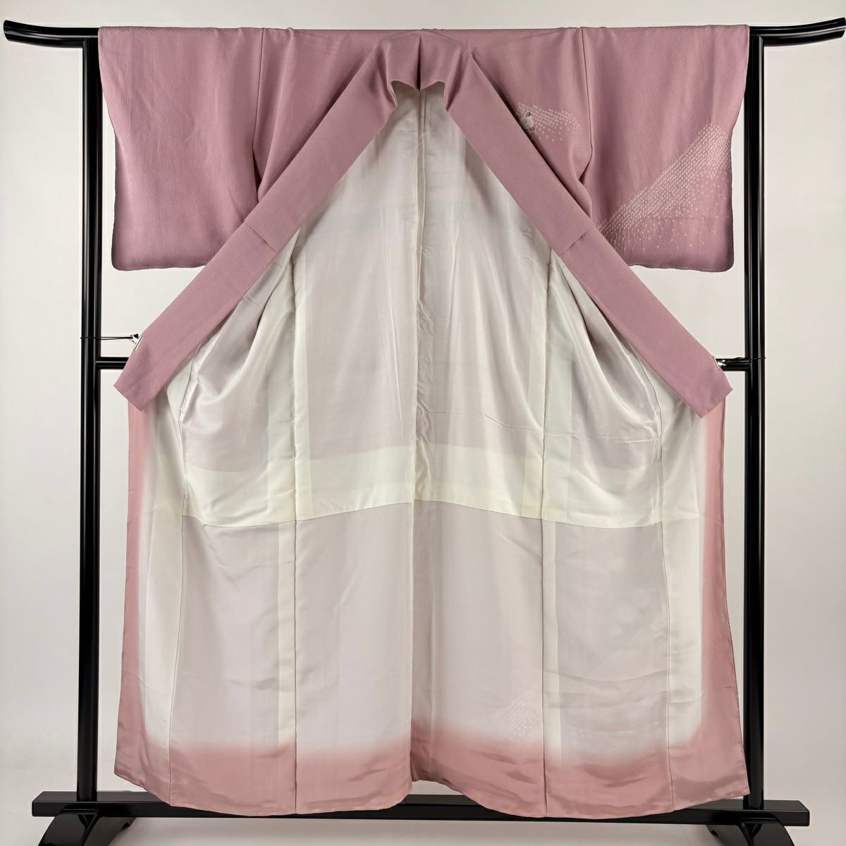【清倉特賣】 付下 身長157cm 袖長64cm M 雙層 花器 椿 刺繡 絞染 粉紅 純蠶絲 優品級