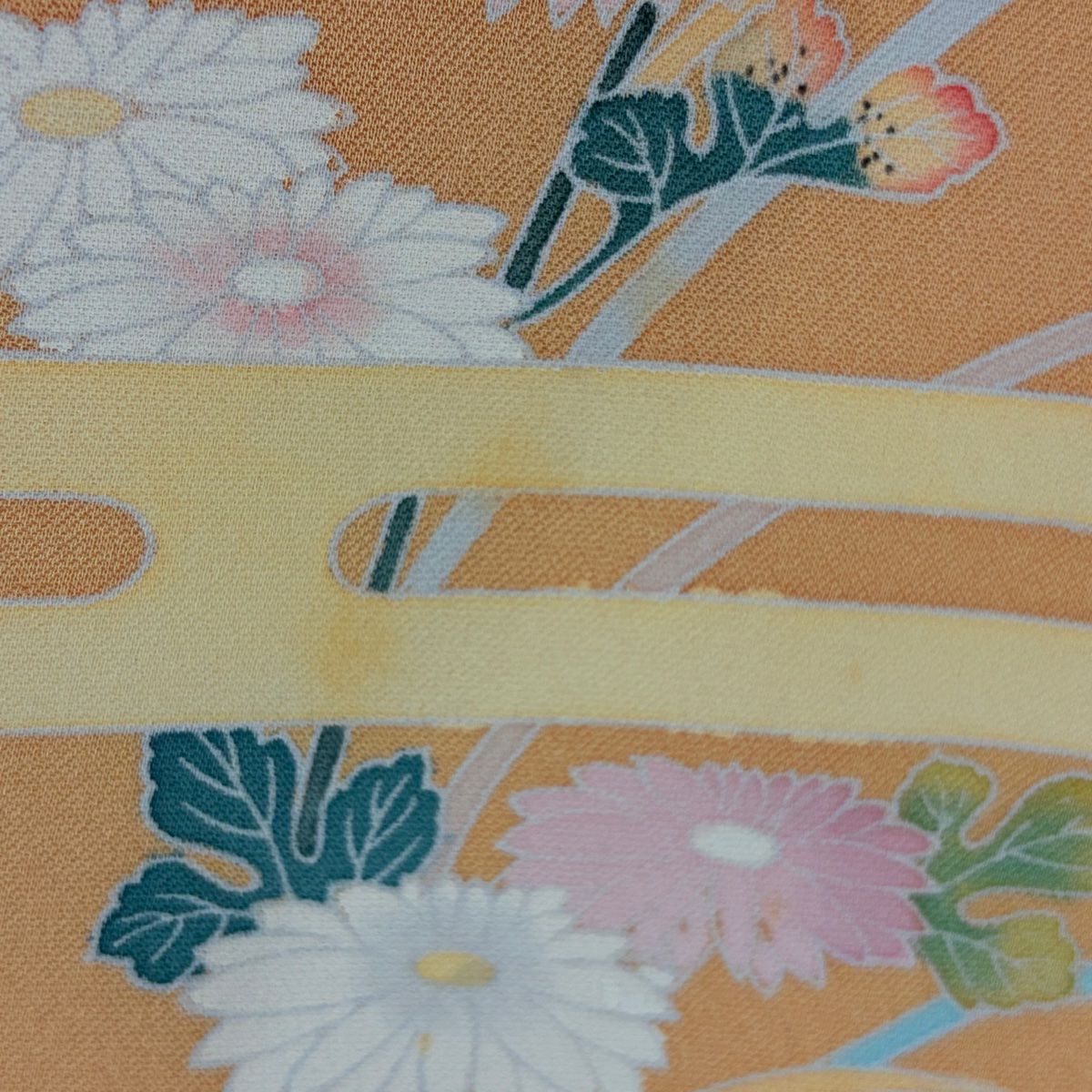 【庫存清倉】訪問服 身長163.5cm 袖長66cm M 雙層 菊花 流水 金銀彩 漸層 淡黃土色 純蠶絲 優品級 一個紋