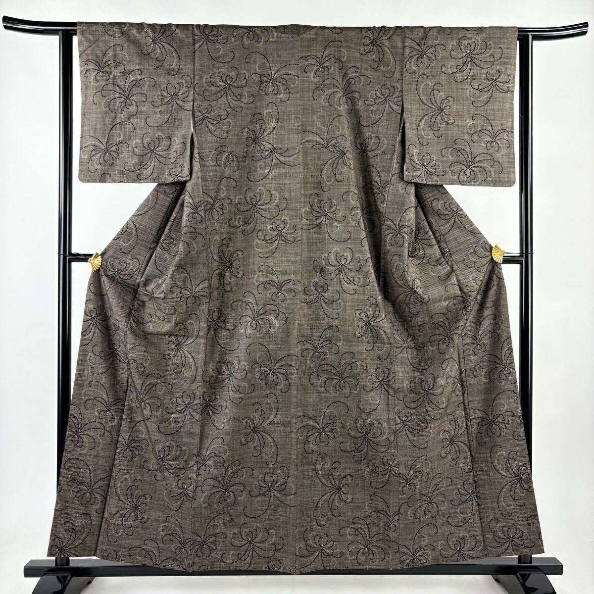 【庫存清倉】 紬織 身長157.5cm 袖長61.5cm S 雙層 花 焦茶 純蠶絲 優品級