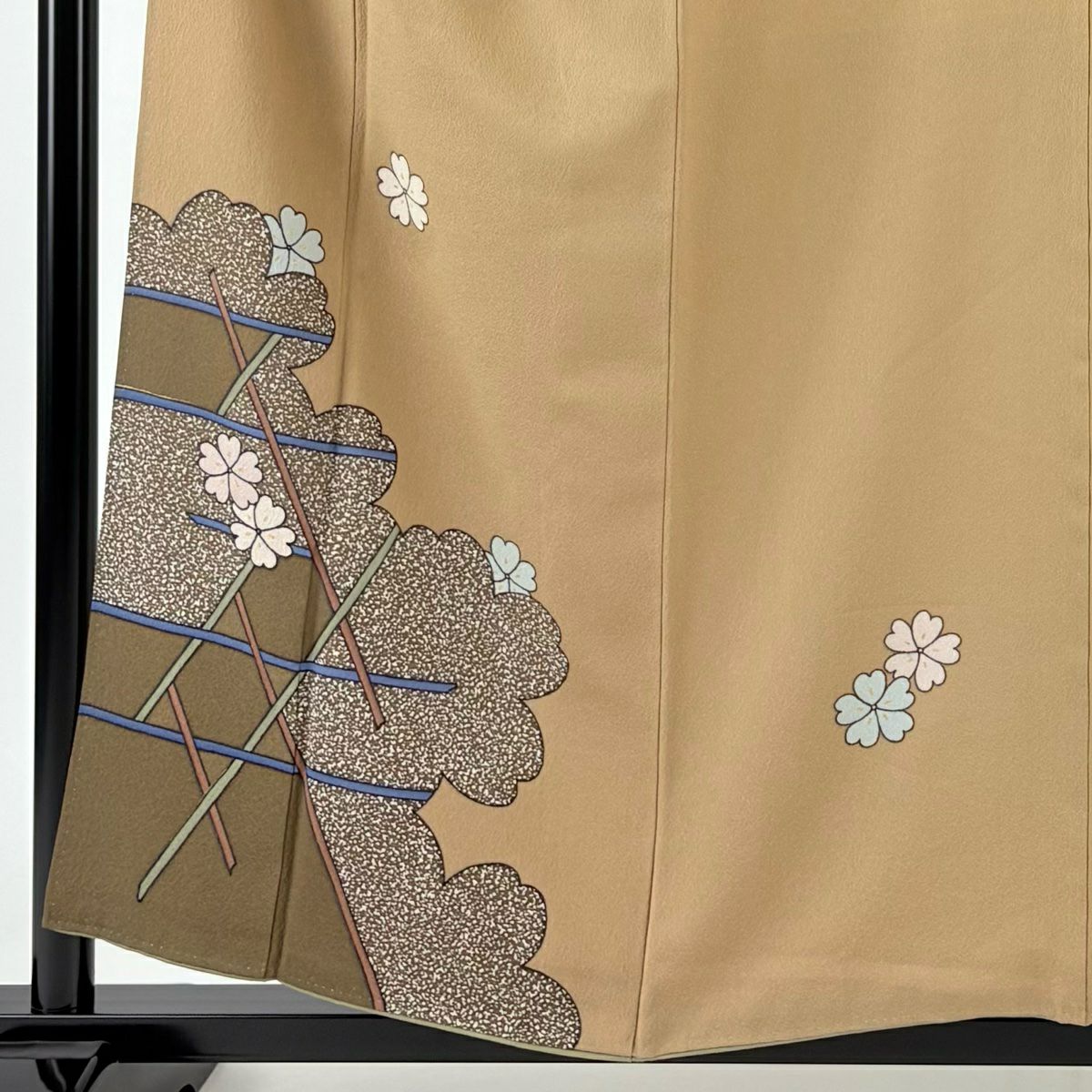 【庫存清倉】 付下 身長155cm 袖長61.5cm S 雙層 大久保玄才 落款あり 櫻花 籠目 金銀彩 淺茶 純蠶絲 優品級 一つ紋