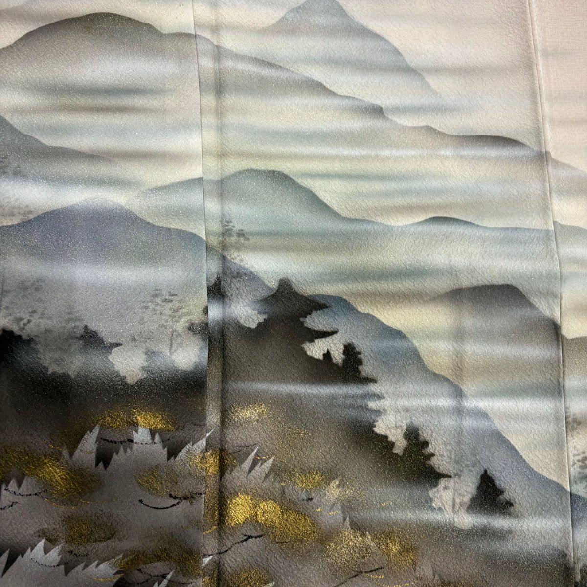 【庫存清倉】 付下 身長157.5cm 袖長63.5cm S 雙層 風景 山脈 金銀彩 漸層 淺紅色 純蠶絲 優品級