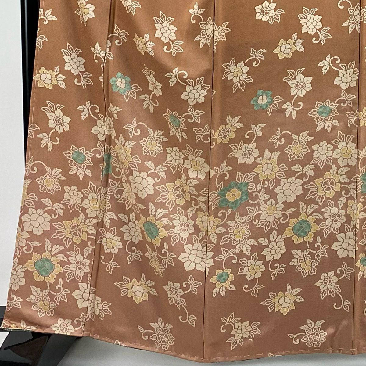 【庫存清倉】 付下 身長162cm 袖長62cm S 雙層 花唐草紋 漸變 紅茶 純蠶絲 優品級