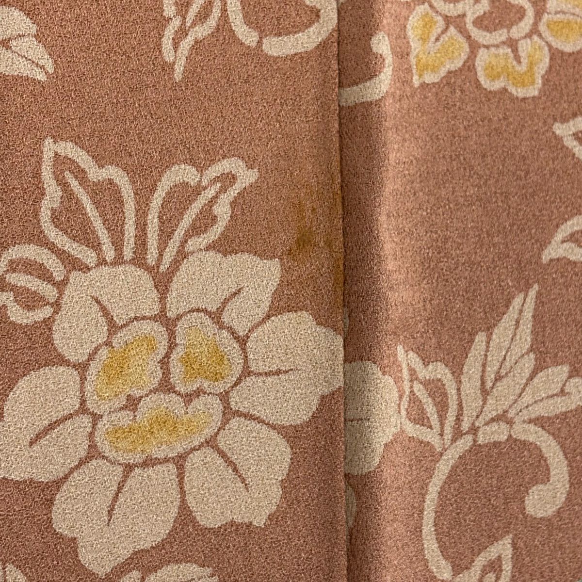 【庫存清倉】 付下 身長162cm 袖長62cm S 雙層 花唐草紋 漸變 紅茶 純蠶絲 優品級
