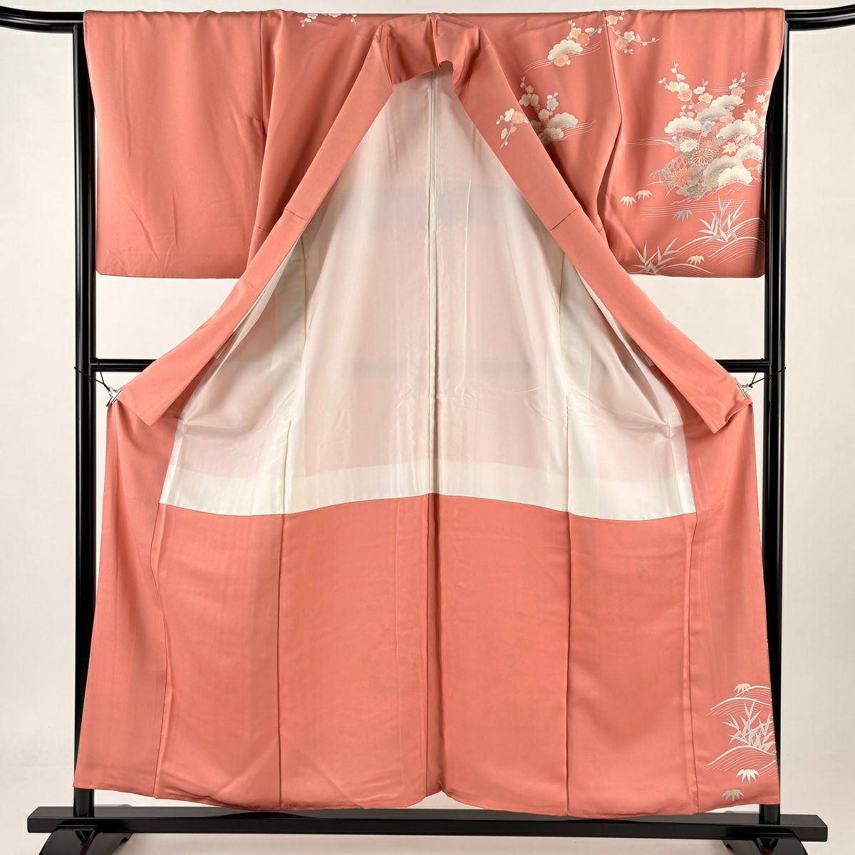 【庫存清倉】訪問服 身長157.5cm 袖長65cm M 雙層 松樹竹子梅花 花車 金銀彩 漸層 粉色 純蠶絲 優品級