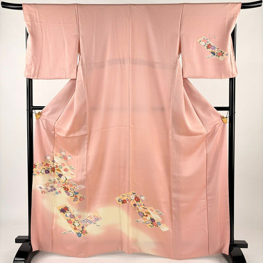 【庫存清倉】 付下 身長166.5cm 袖長68.5cm L 雙層 寶物滿載 菊花花 金銀彩 漸層 粉色 純蠶絲 優品級
