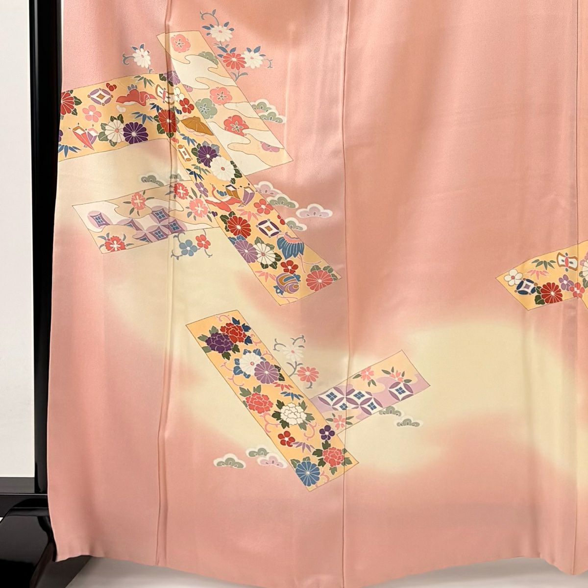 【庫存清倉】 付下 身長166.5cm 袖長68.5cm L 雙層 寶物滿載 菊花花 金銀彩 漸層 粉色 純蠶絲 優品級
