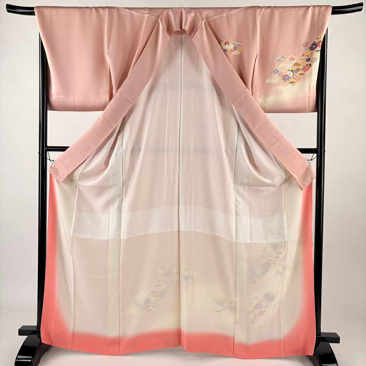 【庫存清倉】 付下 身長166.5cm 袖長68.5cm L 雙層 寶物滿載 菊花花 金銀彩 漸層 粉色 純蠶絲 優品級