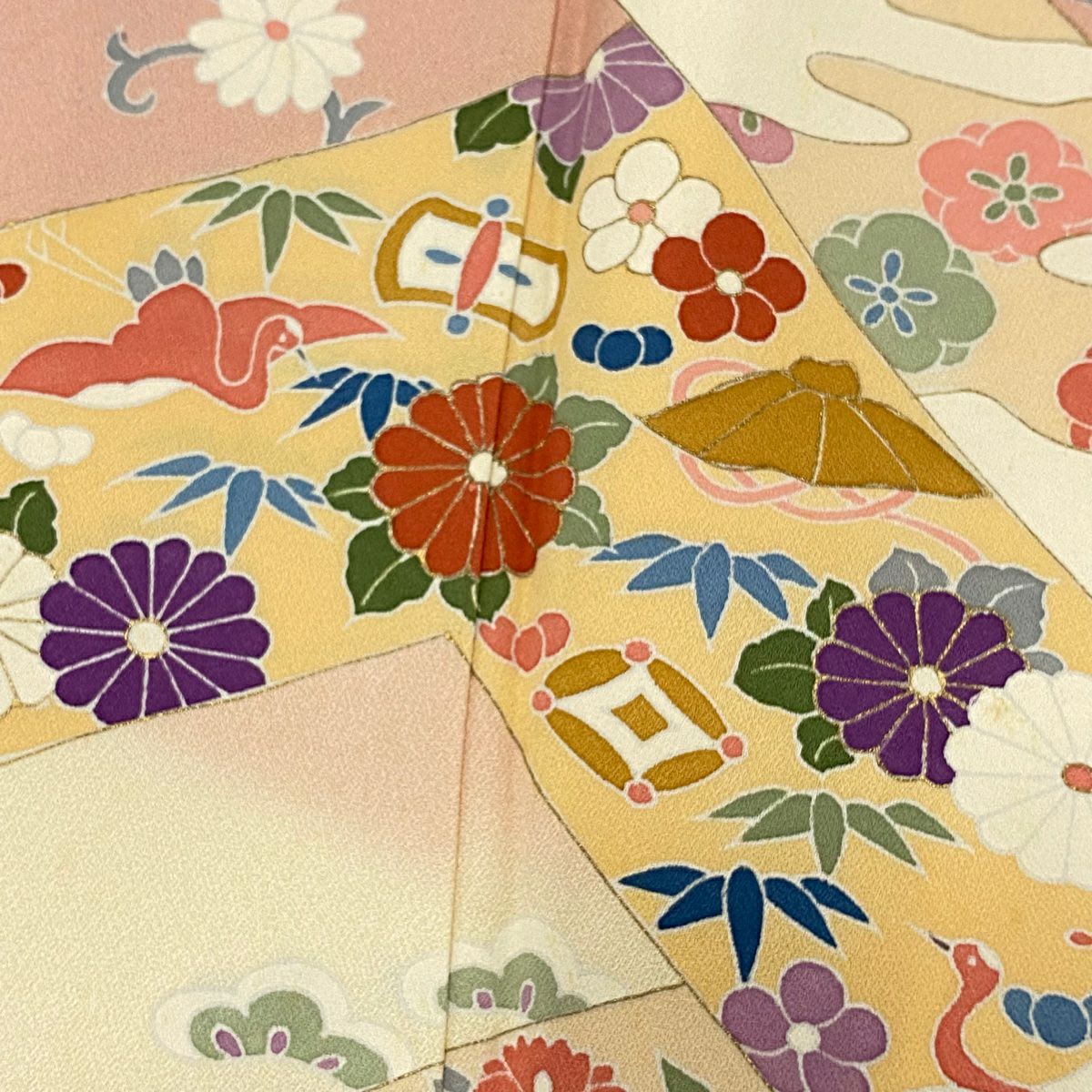 【庫存清倉】 付下 身長166.5cm 袖長68.5cm L 雙層 寶物滿載 菊花花 金銀彩 漸層 粉色 純蠶絲 優品級