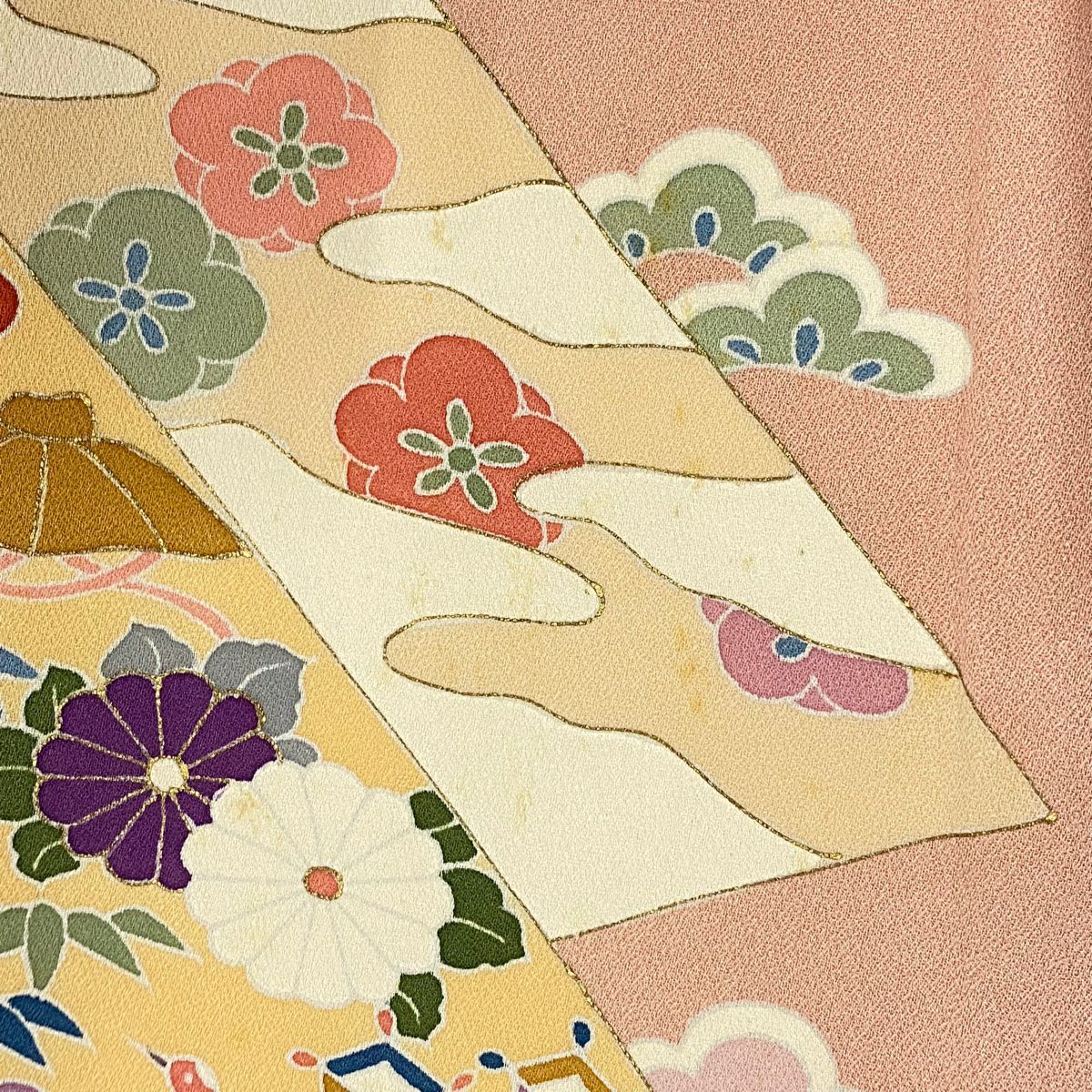 【庫存清倉】 付下 身長166.5cm 袖長68.5cm L 雙層 寶物滿載 菊花花 金銀彩 漸層 粉色 純蠶絲 優品級