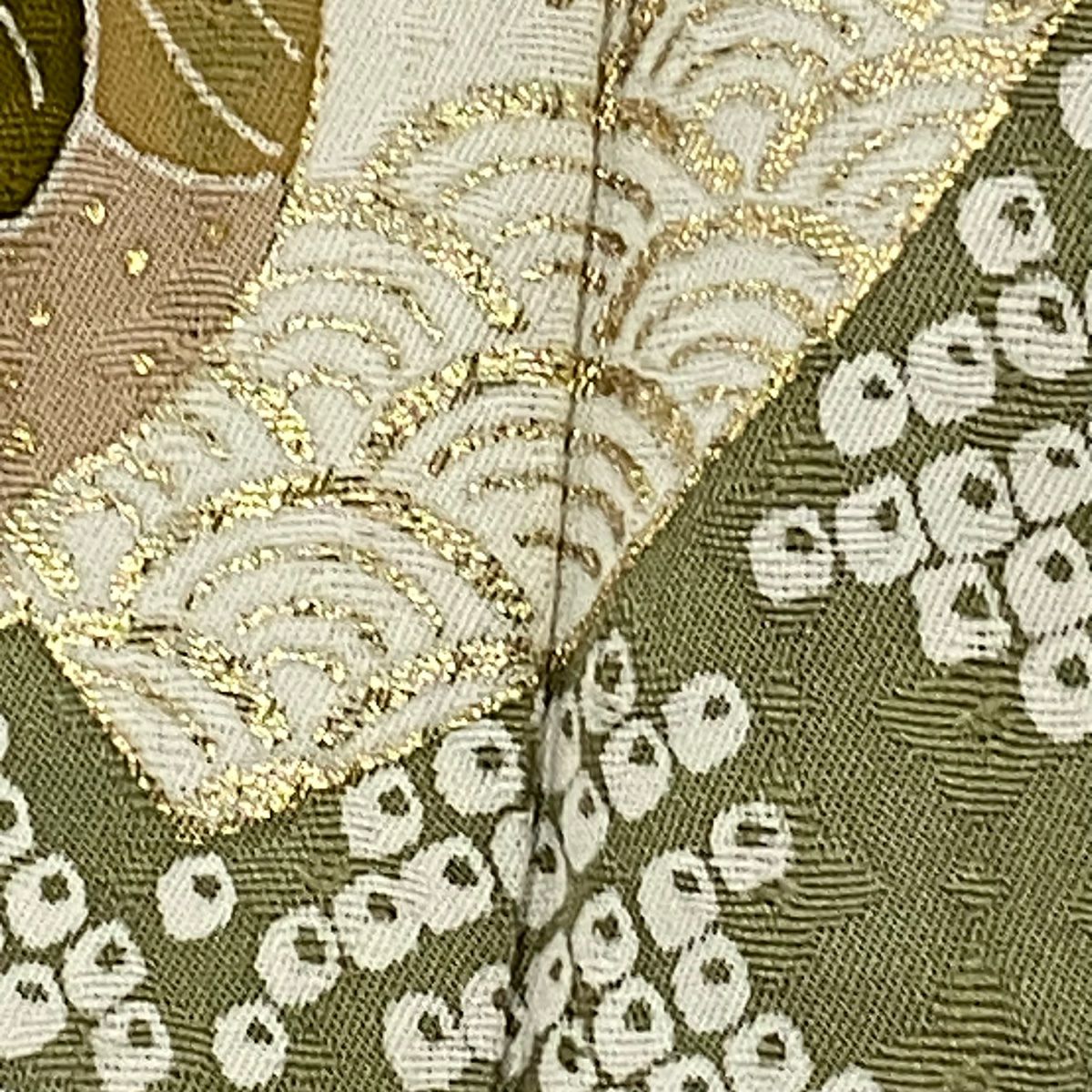 【庫存清倉】訪問服 身長155.5cm 袖長64cm M 雙層 鈴乃屋 冊子 花鳥 金絲 金銀彩 灰綠 純蠶絲 優品級