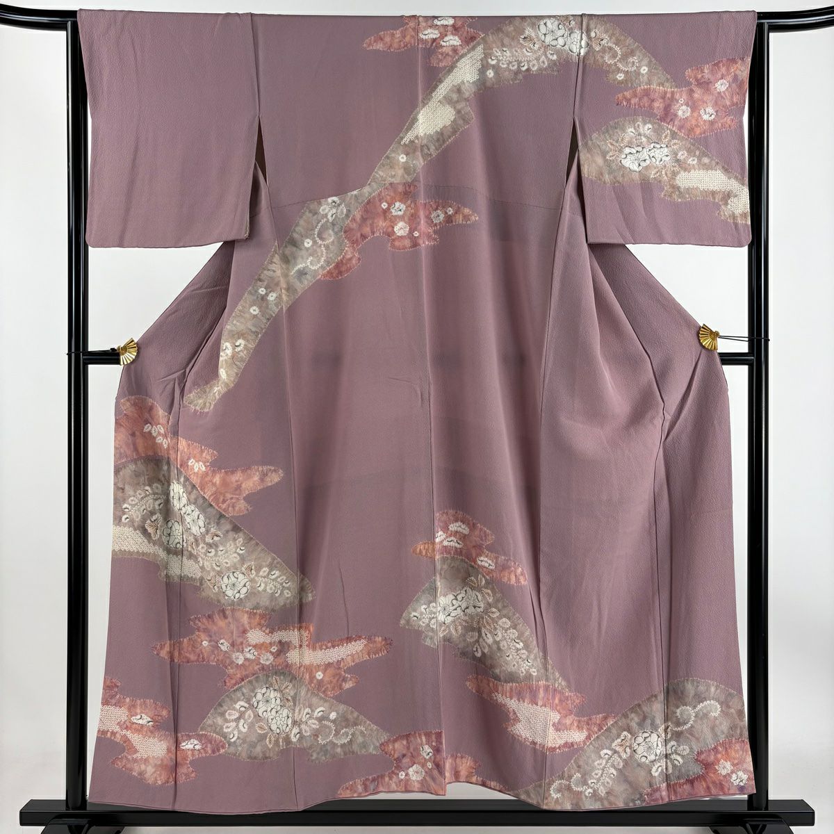 【庫存清倉】訪問服 身長153cm 袖長63.5cm S 雙層 辻花染 霞 絞染 紅紫 純蠶絲 優品級