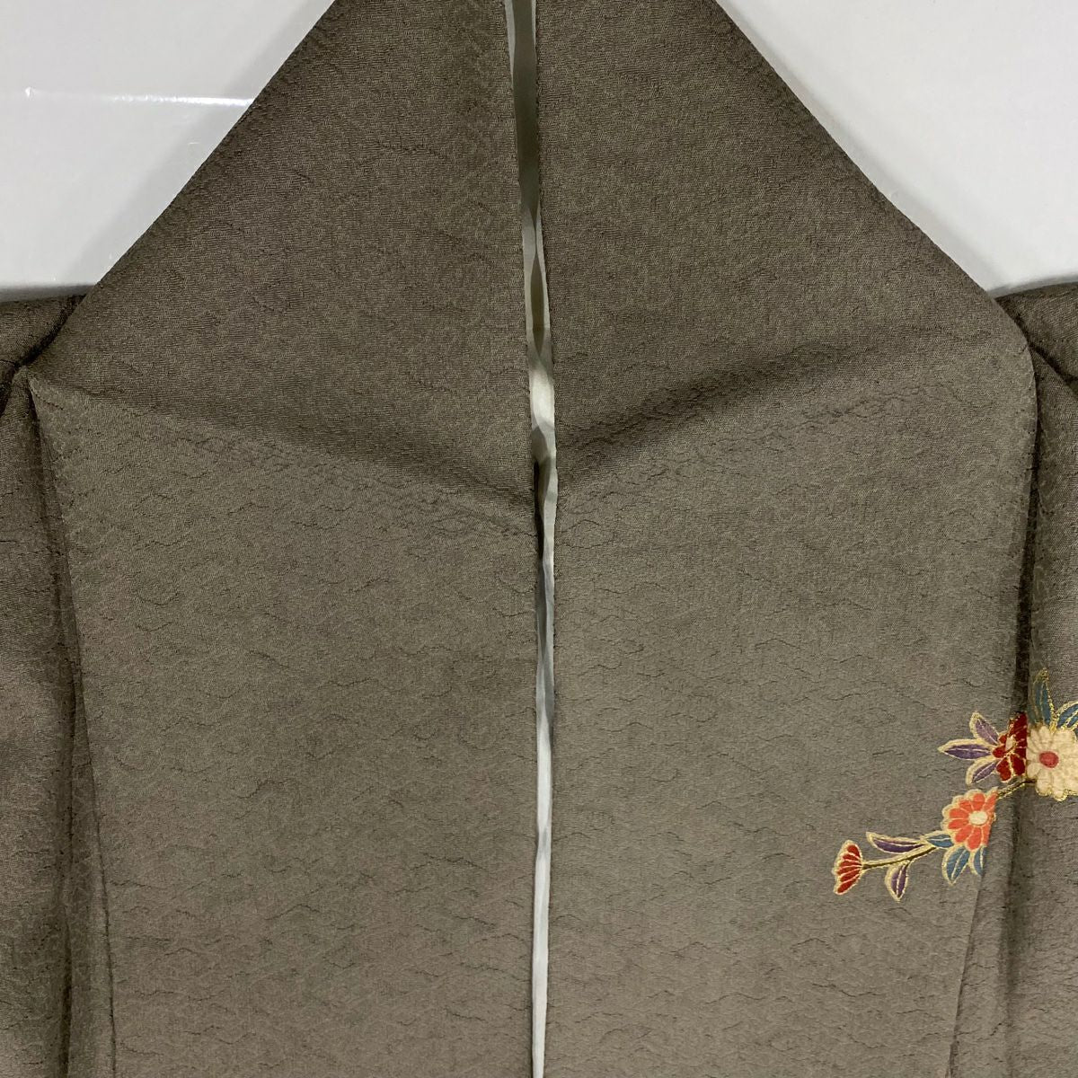 【庫存清倉】訪問服 身長159.5cm 袖長62cm S 雙層 草花紋紋 扇子面 金彩裝飾 染分 灰茶 純蠶絲 優品級