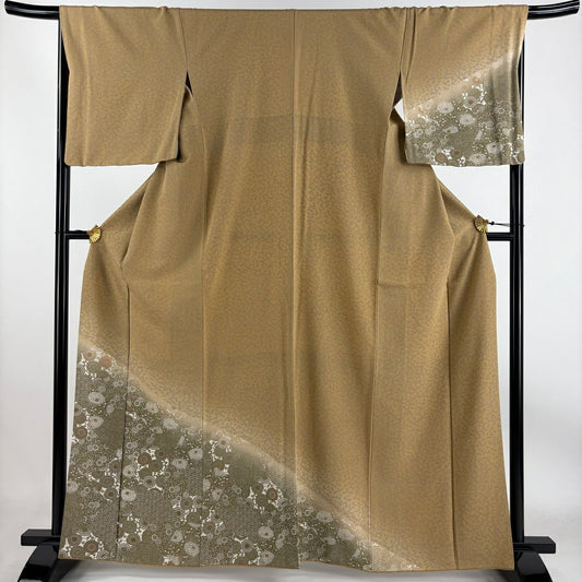 【庫存清倉】 付下 身長163cm 袖長68cm L 雙層 瓢箪 菊花唐草紋 漸層 黃土 純蠶絲 名品級