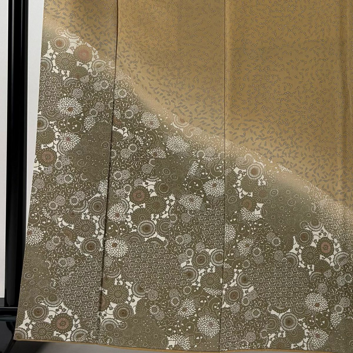 【庫存清倉】 付下 身長163cm 袖長68cm L 雙層 瓢箪 菊花唐草紋 漸層 黃土 純蠶絲 名品級