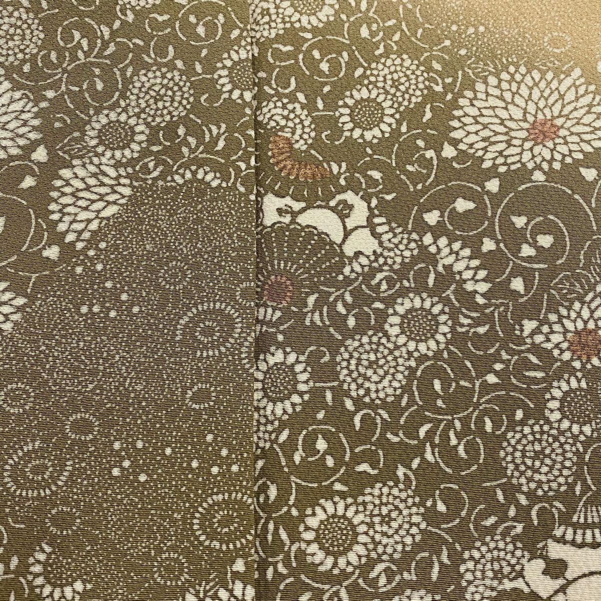 【庫存清倉】 付下 身長163cm 袖長68cm L 雙層 瓢箪 菊花唐草紋 漸層 黃土 純蠶絲 名品級