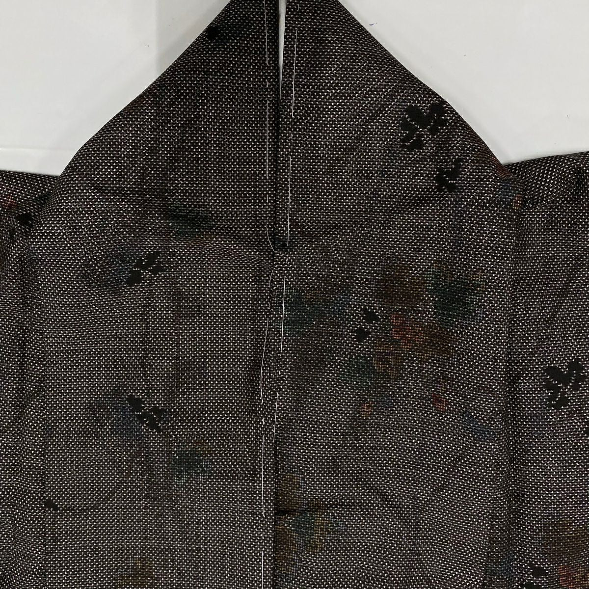 【庫存清倉】 紬織織 身長161cm 袖長64cm M 雙層 蔦 草花紋紋 焦茶 純蠶絲 名品級