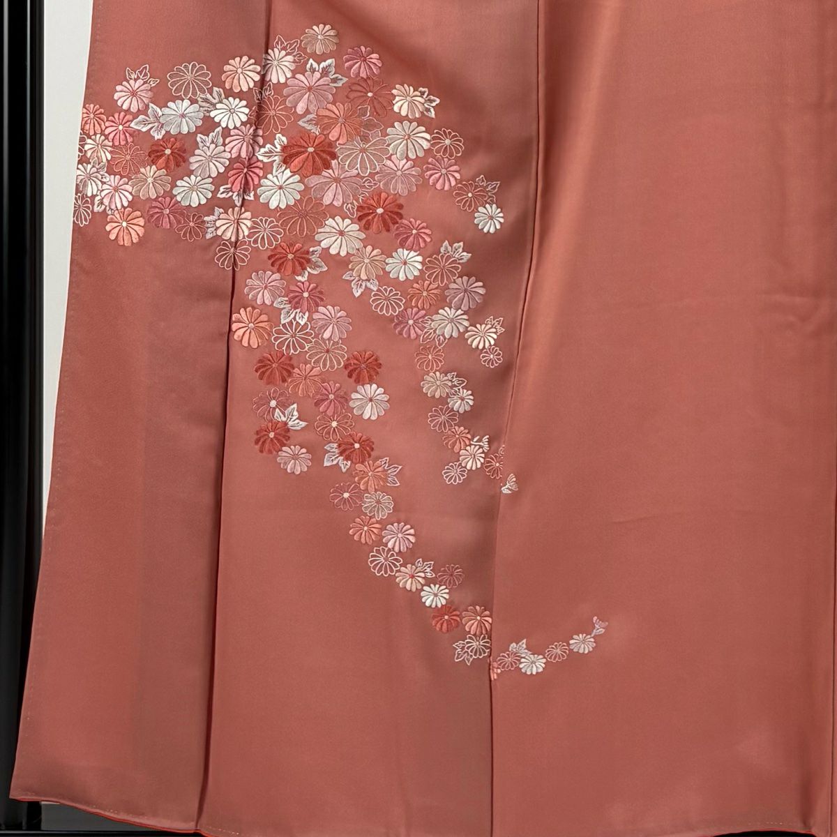 【庫存清倉】 付下 身長158cm 袖長62.5cm S 雙層 菊花花刺繡 粉紅 純蠶絲 優品級