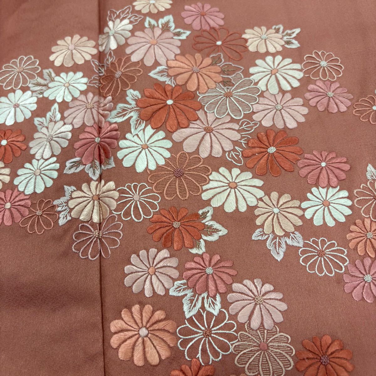 【庫存清倉】 付下 身長158cm 袖長62.5cm S 雙層 菊花花刺繡 粉紅 純蠶絲 優品級