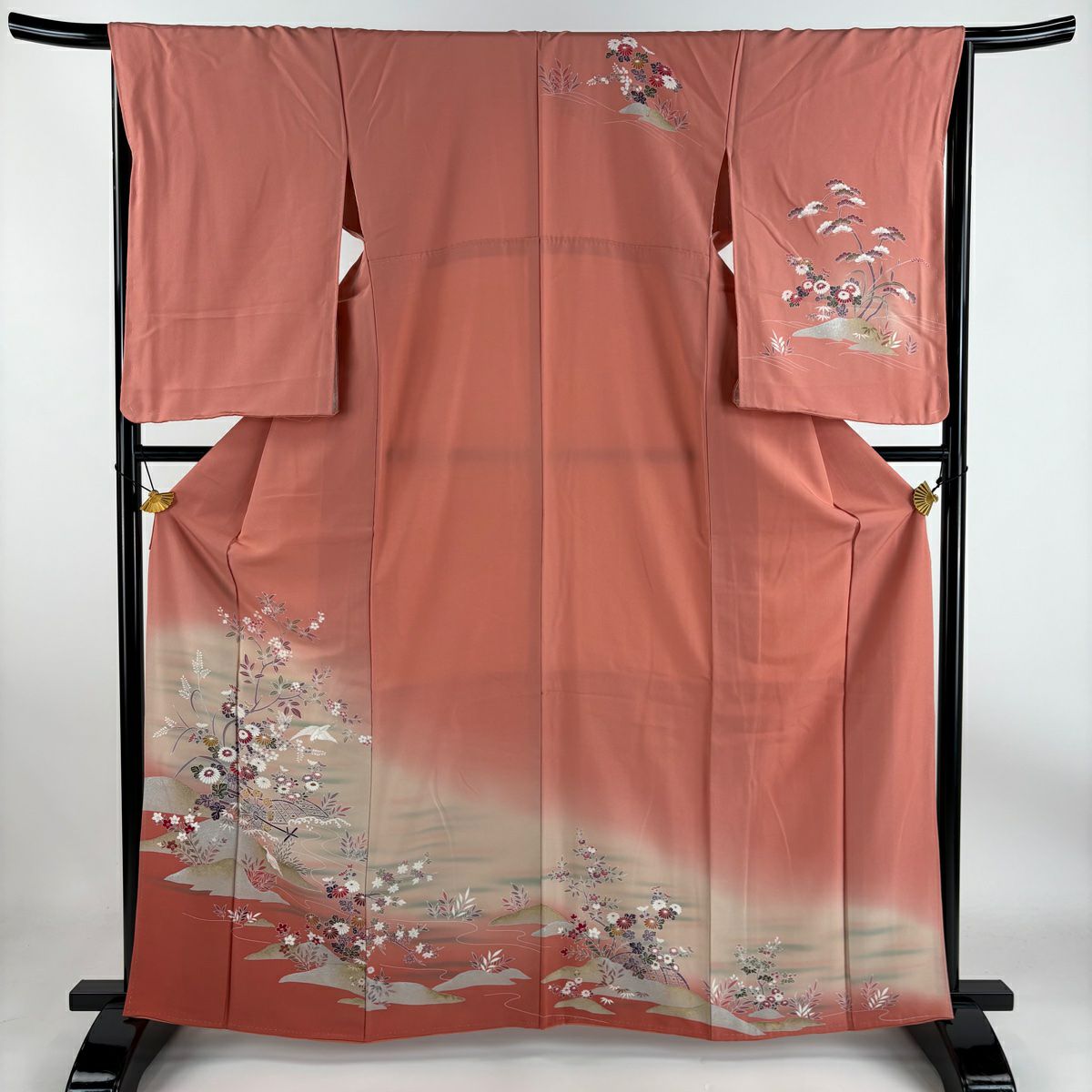 【庫存清倉】訪問服 身長163.5cm 袖長67cm M 雙層 菊花花 槌車 金銀彩 粉紅 純蠶絲 優品級