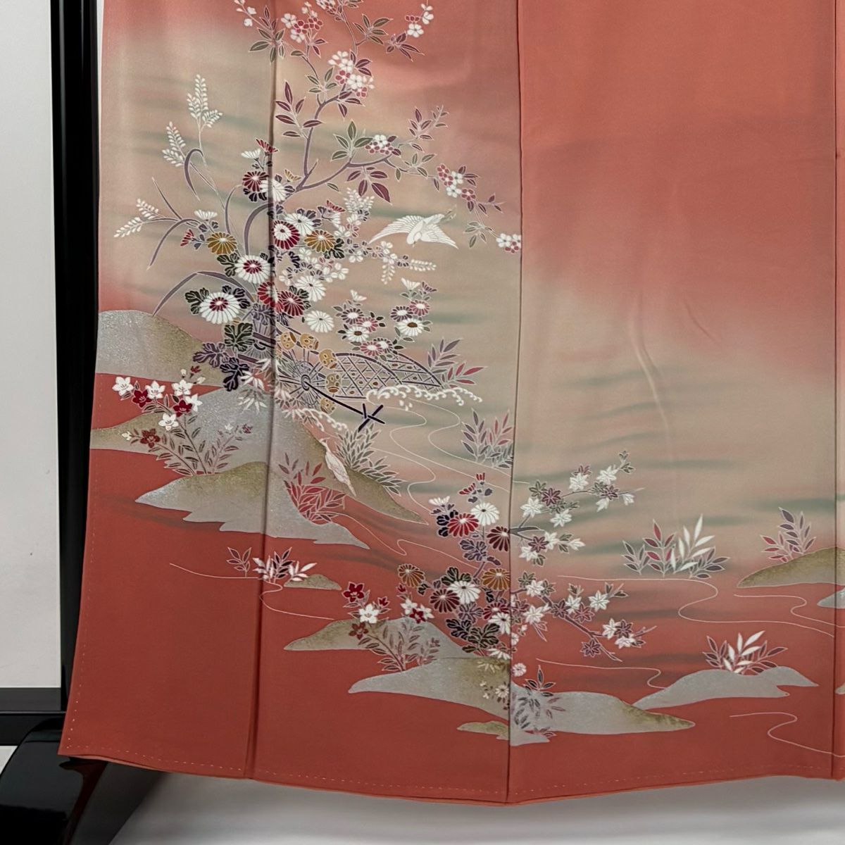 【庫存清倉】訪問服 身長163.5cm 袖長67cm M 雙層 菊花花 槌車 金銀彩 粉紅 純蠶絲 優品級