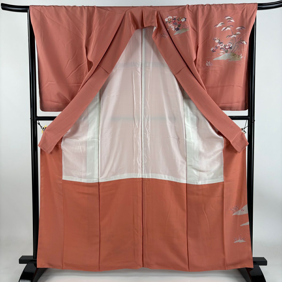 【庫存清倉】訪問服 身長163.5cm 袖長67cm M 雙層 菊花花 槌車 金銀彩 粉紅 純蠶絲 優品級