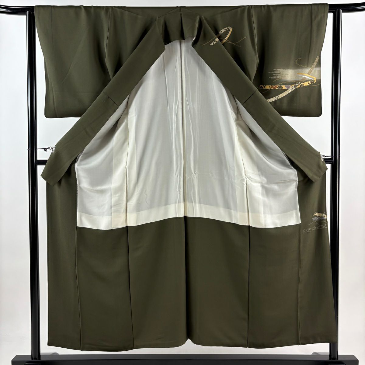 【庫存清倉】訪問服 身長152.5cm 袖長62.5cm S 雙層 蔓帶 霞 金銀彩 刺繡 深綠 純蠶絲 優品級