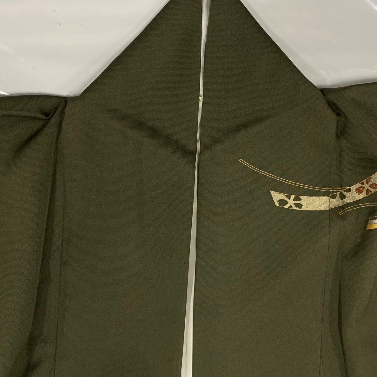 【庫存清倉】訪問服 身長152.5cm 袖長62.5cm S 雙層 蔓帶 霞 金銀彩 刺繡 深綠 純蠶絲 優品級