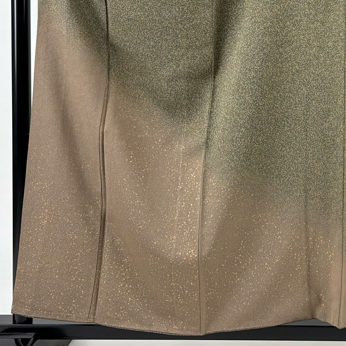 【庫存清倉】 付下 身長158cm 袖長62cm S 雙層 幾何圖案 裾暈染 金銀彩 茶綠 純蠶絲 優品級
