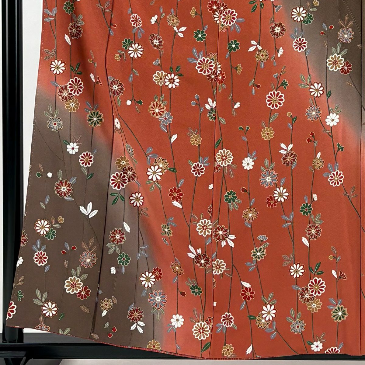 【庫存清倉】 付下 身長158cm 袖長62cm S 雙層 菊花花 染分 漸層 紅茶 純蠶絲 優品級