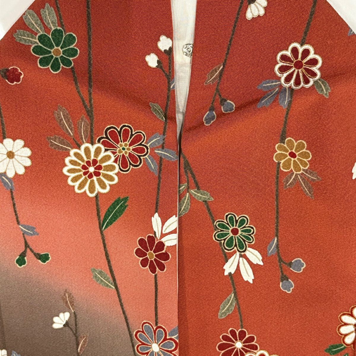 【庫存清倉】 付下 身長158cm 袖長62cm S 雙層 菊花花 染分 漸層 紅茶 純蠶絲 優品級