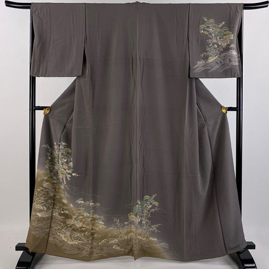 【庫存清倉】訪問服 身長164cm 袖長65cm M 雙層 家屋 松樹 金絲 金銀彩 灰紫 純蠶絲 優品級