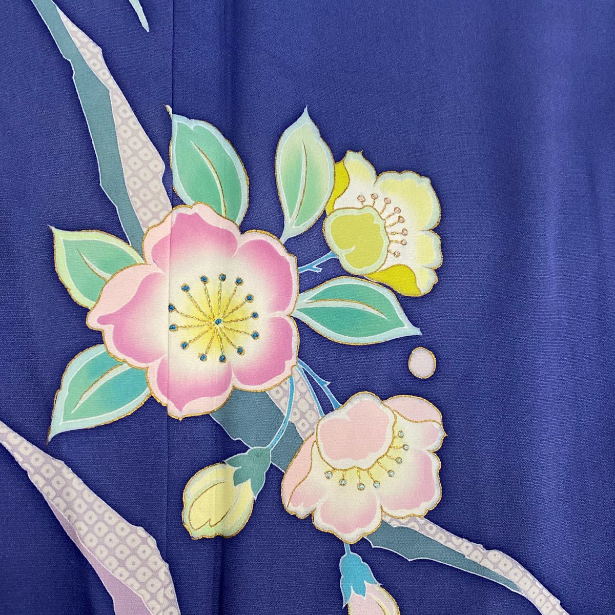 【庫存清倉】 付下 身長163.5cm 袖長66cm M 雙層 草花紋紋 疋田 金絲 刺繡 淺青綠 純蠶絲 名品級