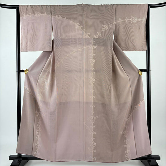 【庫存清倉】訪問服 身長158cm 袖長64.5cm M 雙層 落款有 縞紋 唐草紋紋 染分 紅紫 純蠶絲 優品級