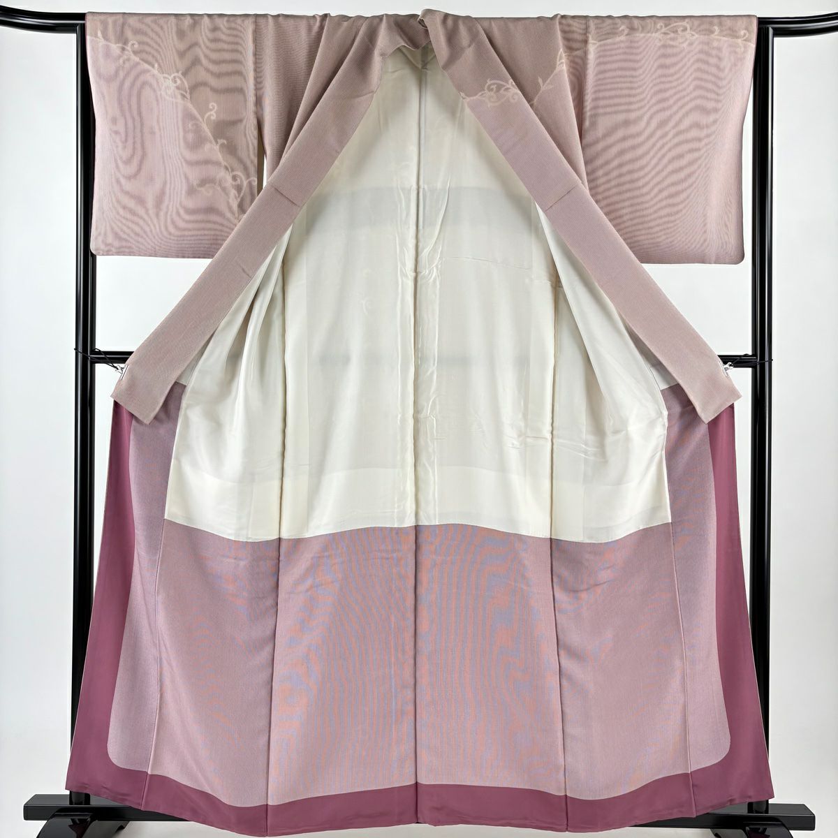 【庫存清倉】訪問服 身長158cm 袖長64.5cm M 雙層 落款有 縞紋 唐草紋紋 染分 紅紫 純蠶絲 優品級