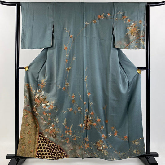 【庫存清倉】訪問服 身長160.5cm 袖長62.5cm S 雙層 花車 橘 金銀彩 灰綠 純蠶絲 優品級