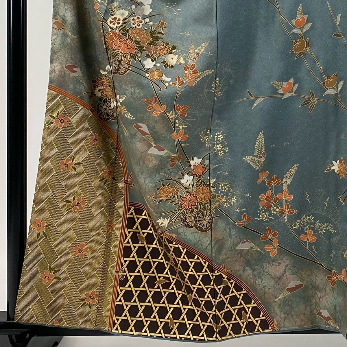 【庫存清倉】訪問服 身長160.5cm 袖長62.5cm S 雙層 花車 橘 金銀彩 灰綠 純蠶絲 優品級