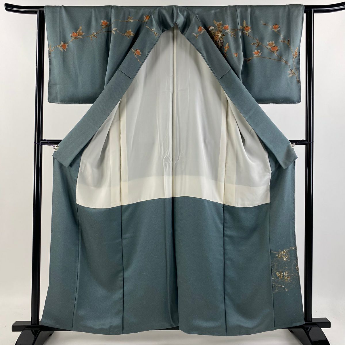 【庫存清倉】訪問服 身長160.5cm 袖長62.5cm S 雙層 花車 橘 金銀彩 灰綠 純蠶絲 優品級