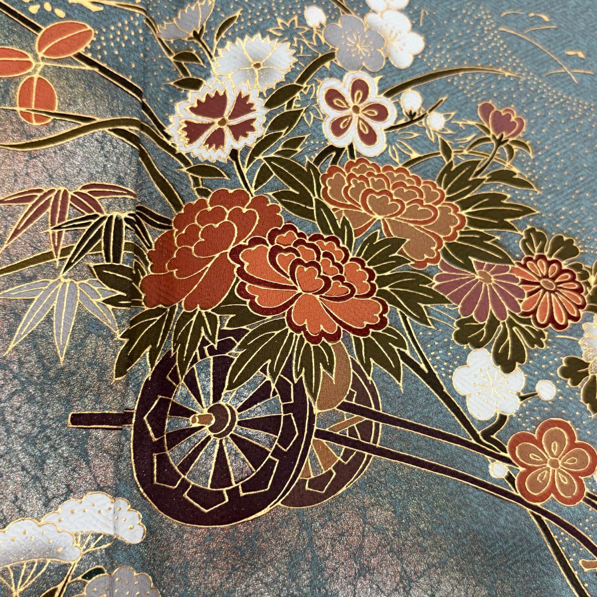【庫存清倉】訪問服 身長160.5cm 袖長62.5cm S 雙層 花車 橘 金銀彩 灰綠 純蠶絲 優品級