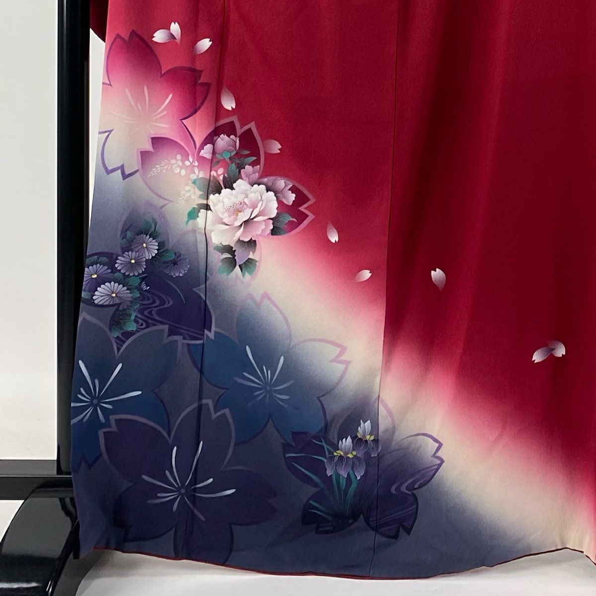 【清倉特賣】振袖禮服 身長166.5cm 袖長66cm M 雙層 櫻花 牡丹 金銀彩 漸層 深粉 純蠶絲 優品級