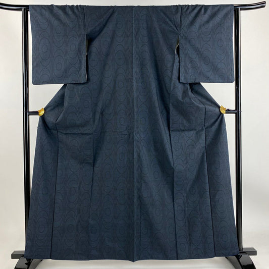 【庫存清倉】 紬織 身長161.5cm 袖長64.5cm M 雙層 幾何圖案 深藍 純蠶絲 優品級