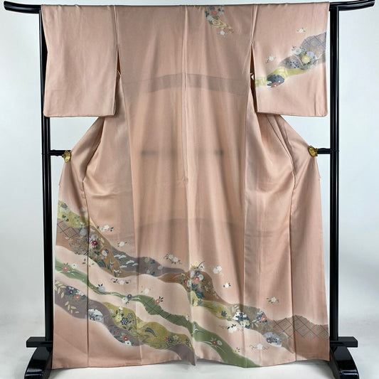 【庫存清倉】訪問服 身長167cm 袖長64cm M 雙層 菊花 道長取刺繡 漸變 粉紅 純蠶絲 美品 秀品級
