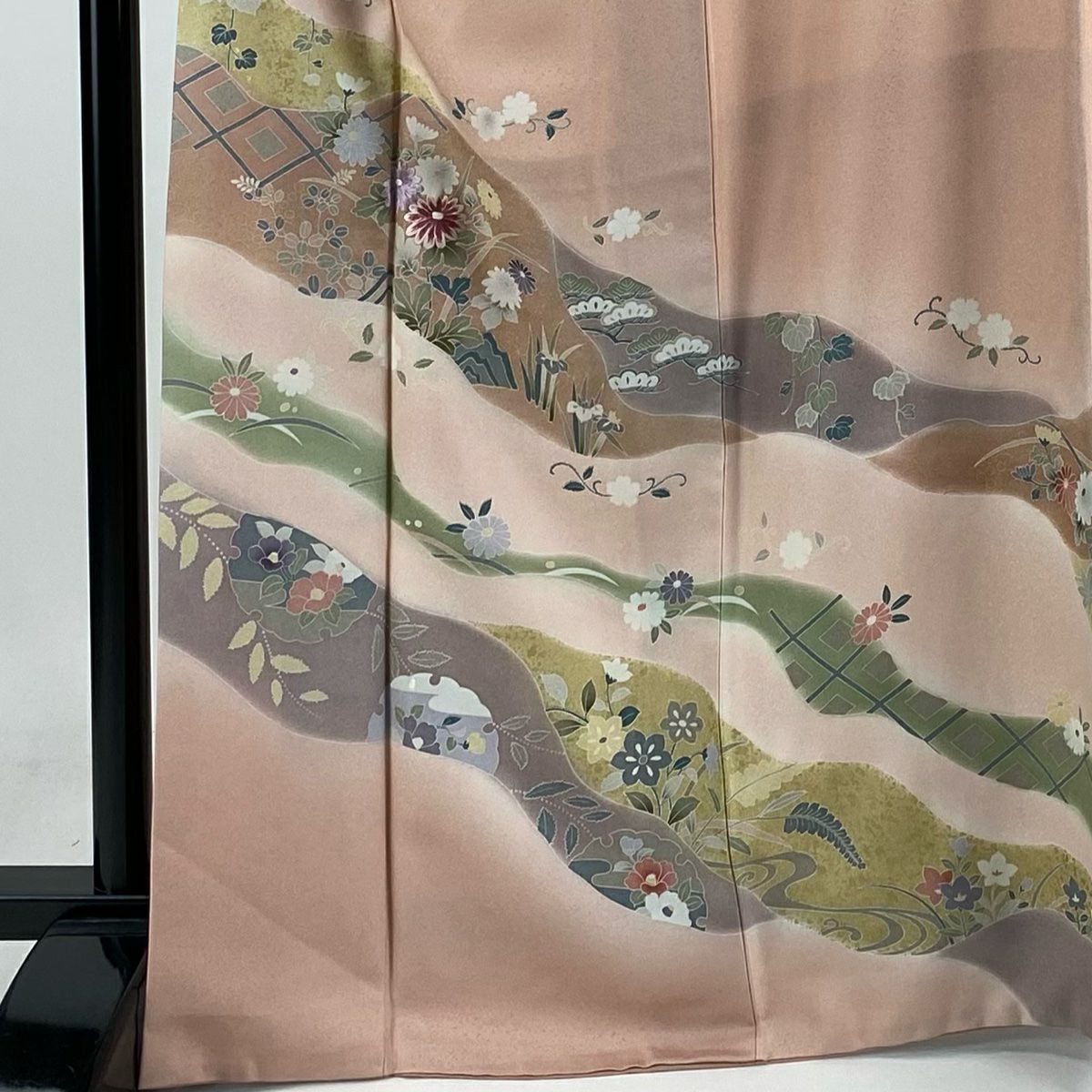 【庫存清倉】訪問服 身長167cm 袖長64cm M 雙層 菊花 道長取刺繡 漸變 粉紅 純蠶絲 美品 秀品級