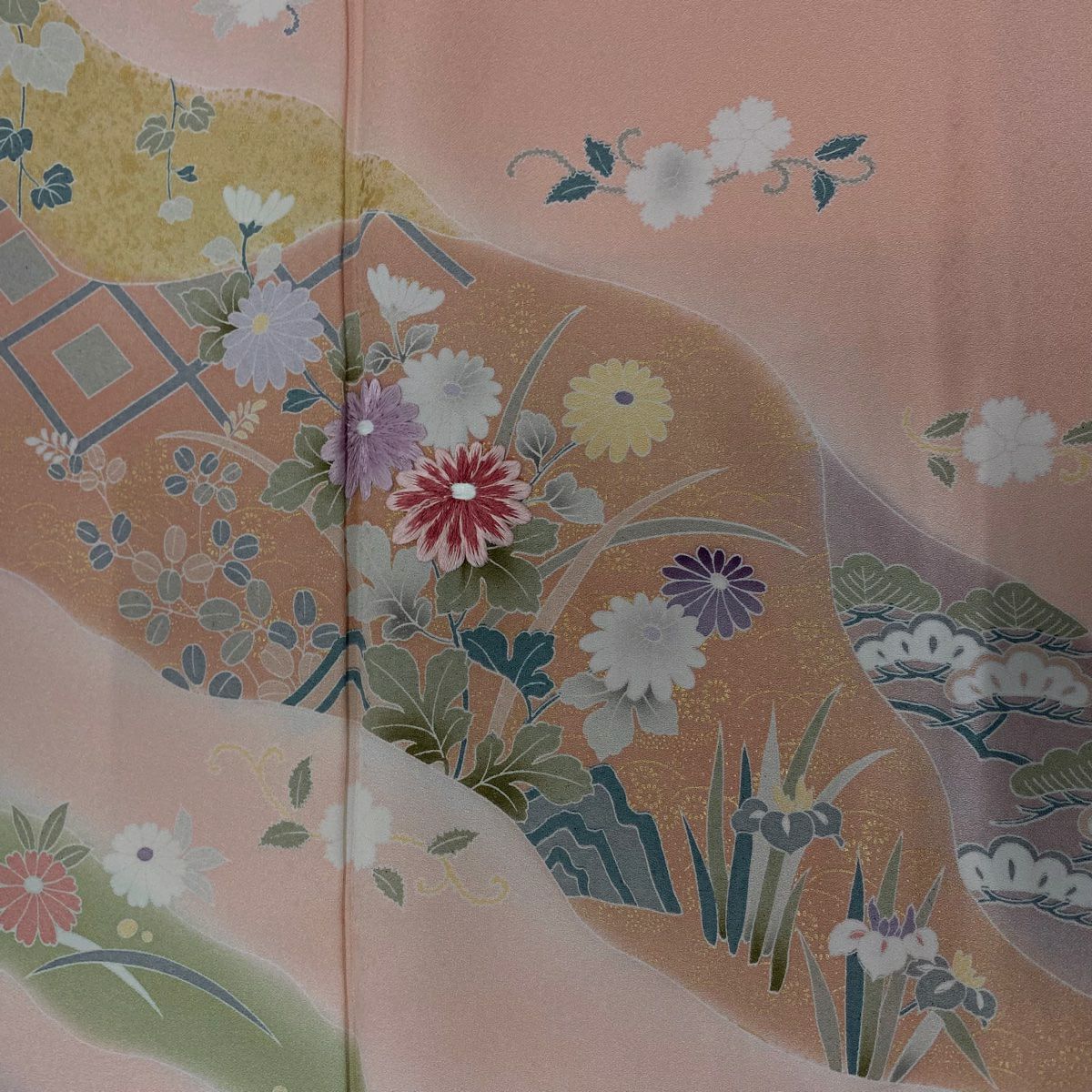 【庫存清倉】訪問服 身長167cm 袖長64cm M 雙層 菊花 道長取刺繡 漸變 粉紅 純蠶絲 美品 秀品級