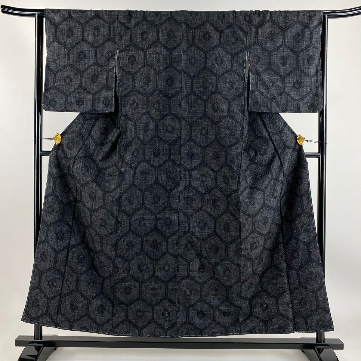 【庫存清倉】 紬織 身長154.5cm 袖長63cm S 雙層 龜甲 黑 純蠶絲 美品 秀品級